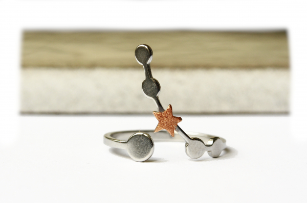 Edelstahl Himmelskörper Ring als Morning Star Statementring und himmlisches Geschenk für sie mit Planetenkonstellation und Kupfer Stern